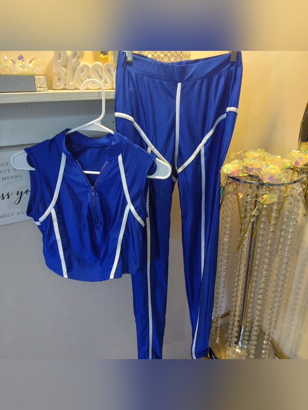 Women’s Royal Blue Active Zip Crop Top & High-Waist Leggings Set